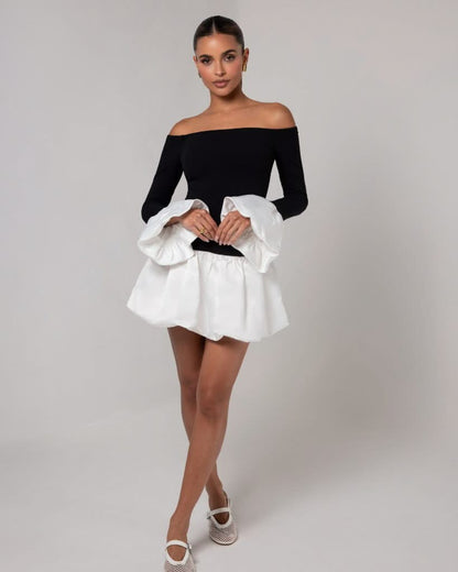 Robe Black and White Manches Bouffantes | Prestige