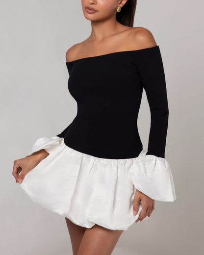 Robe Black and White Manches Bouffantes | Prestige