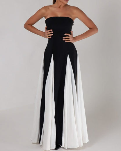 Robe Longue Black and White Plissé | Prestige