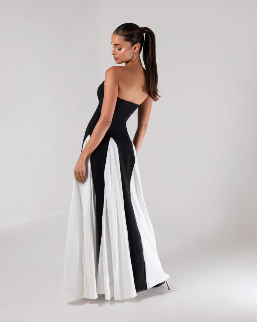 Robe Longue Black and White Plissé | Prestige