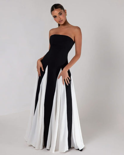 Robe Longue Black and White Plissé | Prestige