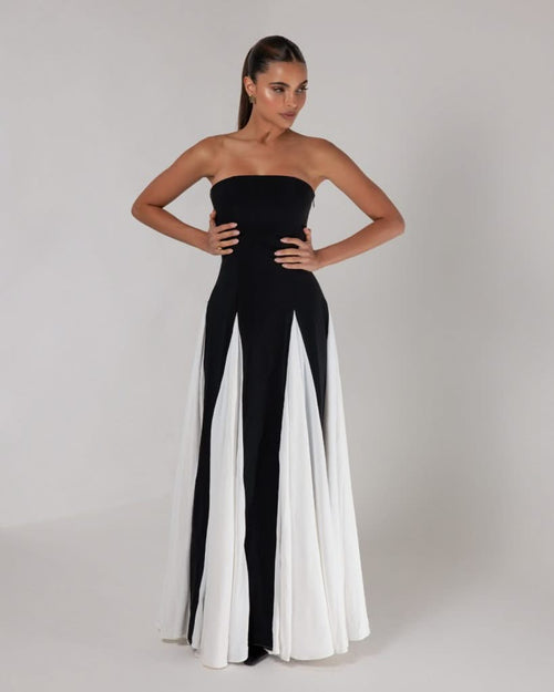 Robe Longue Black and White Plissé | Prestige