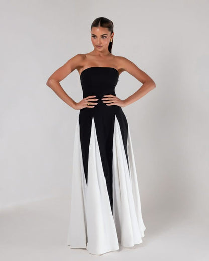 Robe Longue Black and White Plissé | Prestige