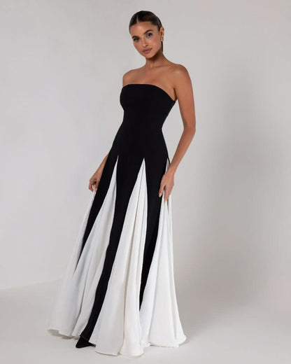 Robe Longue Black and White Plissé | Prestige