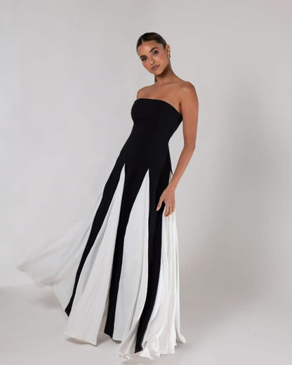 Robe Longue Black and White Plissé | Prestige