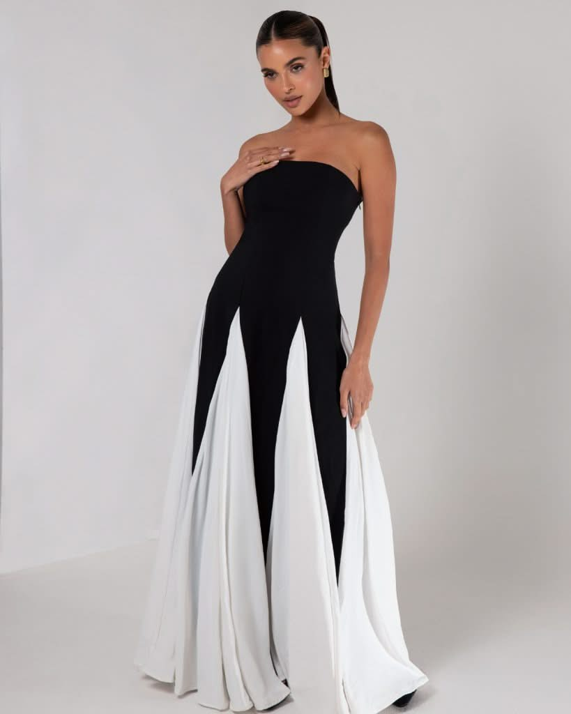 Robe Longue Black and White Plissé | Prestige