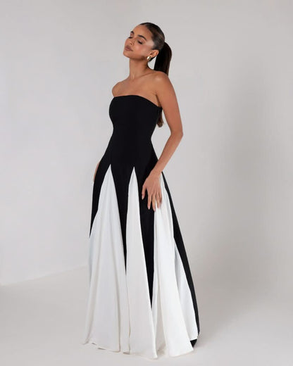 Robe Longue Black and White Plissé | Prestige